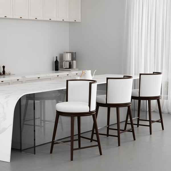 English Elm Evalyn Upholstered White Leatherette Counter Stool with Beech Wood Legs, Foam-Padded, Commercial Grade B365P398056