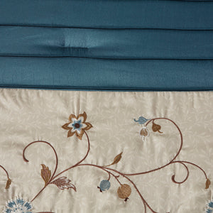 English Elm Embroidered 7-Piece Navy King Comforter Set With Floral Design & Decorative Pillows For Elegance B03596945