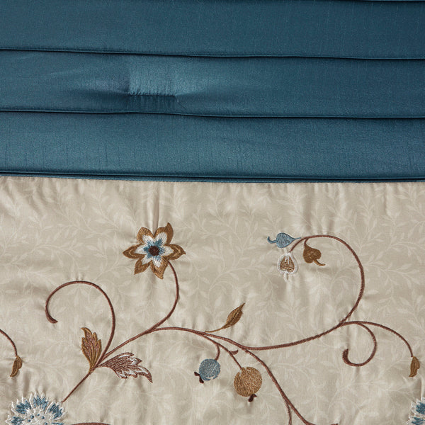 English Elm Embroidered 7-Piece Navy King Comforter Set With Floral Design & Decorative Pillows For Elegance B03596945