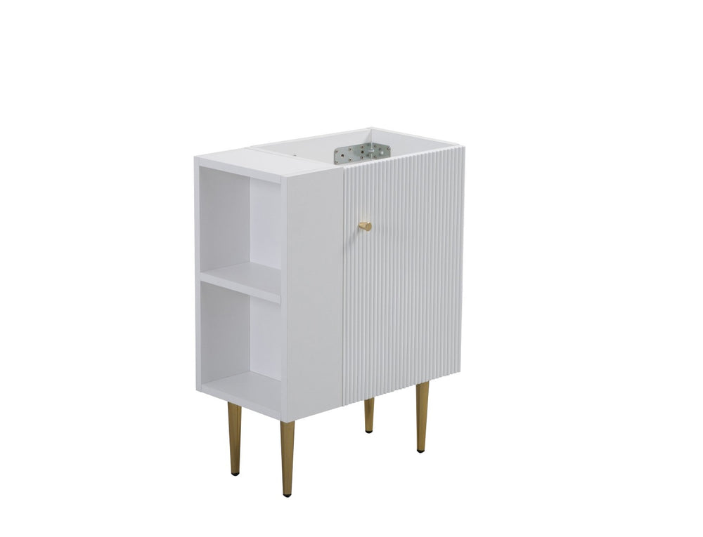 English Elm 21.6" Compact Bathroom Vanity Base White Finish Gold Hardware Open Shelf Storage W1573P224390
