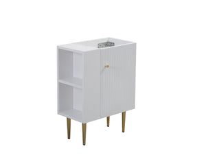 English Elm 21.6" Compact Bathroom Vanity Base White Finish Gold Hardware Open Shelf Storage W1573P224390