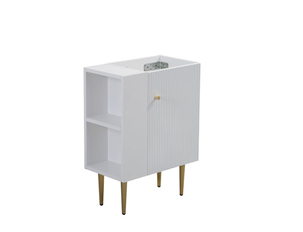 English Elm 21.6" Compact Bathroom Vanity Base White Finish Gold Hardware Open Shelf Storage W1573P224390