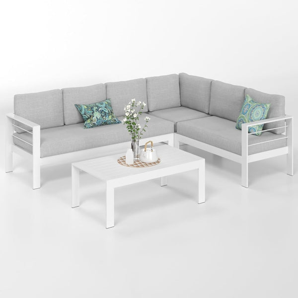 English Elm 4-piece Aluminum Modular Outdoor Sectional Set Seats 7 with Cushions and Wpc Table B082S00081