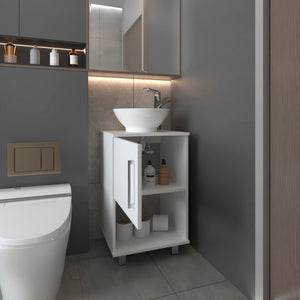 English Elm Saybrooke Modern 1-Shelf Single Bathroom Vanity White with Resin Sink, Cabinet & Open Shelf Storage B062S00078