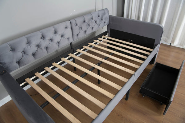 English Elm Twin Velvet Daybed with Storage Drawers Tufted Sofa Bed for Guest or Studio Rooms W1670P410536