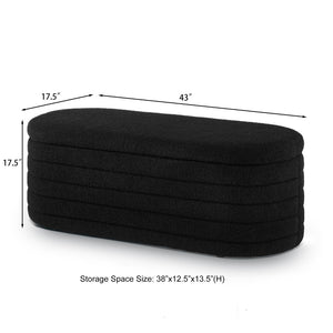 English Elm Modern Boucle Upholstered Oval Bench with Hinged Lid Storage for Bedroom Entryway Black W2186P193117