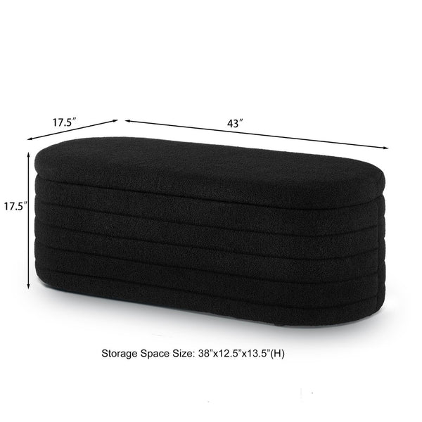 English Elm Modern Boucle Upholstered Oval Bench with Hinged Lid Storage for Bedroom Entryway Black W2186P193117