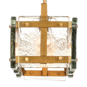 Countervail Rectangular Chandelier - Unique Handcrafted Cast Glass & Antique Brass Design, 6 Lights