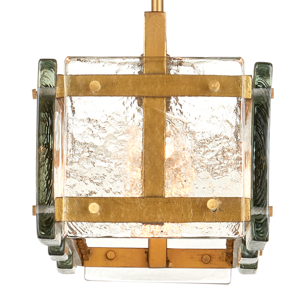 Countervail Rectangular Chandelier - Unique Handcrafted Cast Glass & Antique Brass Design, 6 Lights