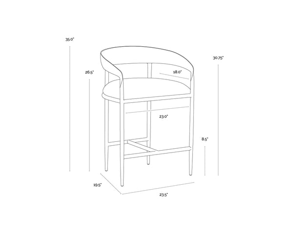 Sunpan Zanatta Stylish Barstool with Antique Brass Frame and Unique Hammered Metal Detailing for Any Space Zenith Taupe Grey