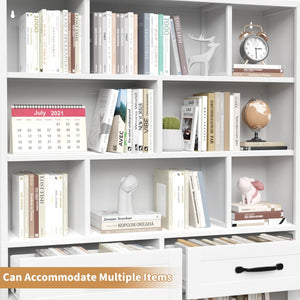 English Elm 71" Tall Metal Bookcase with Open Shelves Drawers and Cabinet Doors for Modern Office T2398S00002