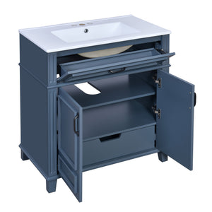 English Elm 30'' Retro Bathroom Vanity with Ceramic Sink, Solid Wood Frame, Soft-Close Doors & Ample Storage (Blue) N710P252113C
