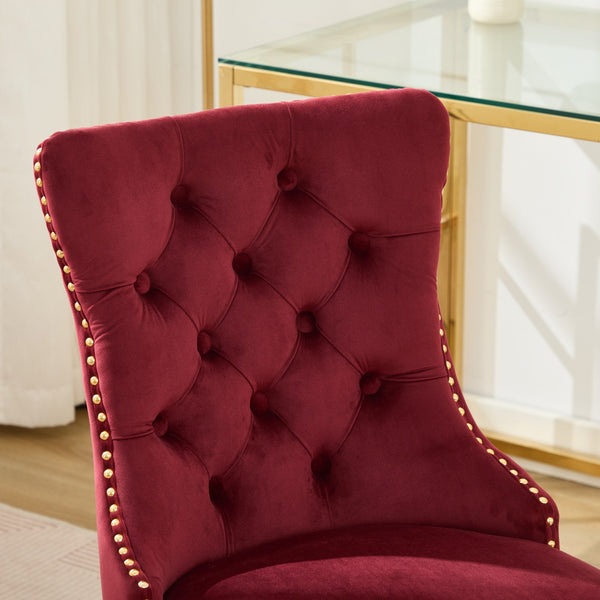 English Elm A&A Elegant Chenille Tufted Office Chair with Hand-Pulled Buttons, Nailhead Trim & Gold Chrome Base WINE RED W1143P369093