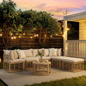 English Elm Go Modular Outdoor Sectional Set Pe Rattan Patio Sofa with Round Coffee Table FG201233AAA