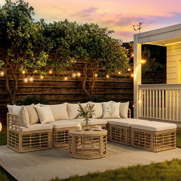 English Elm Go Modular Outdoor Sectional Set Pe Rattan Patio Sofa with Round Coffee Table FG201233AAA