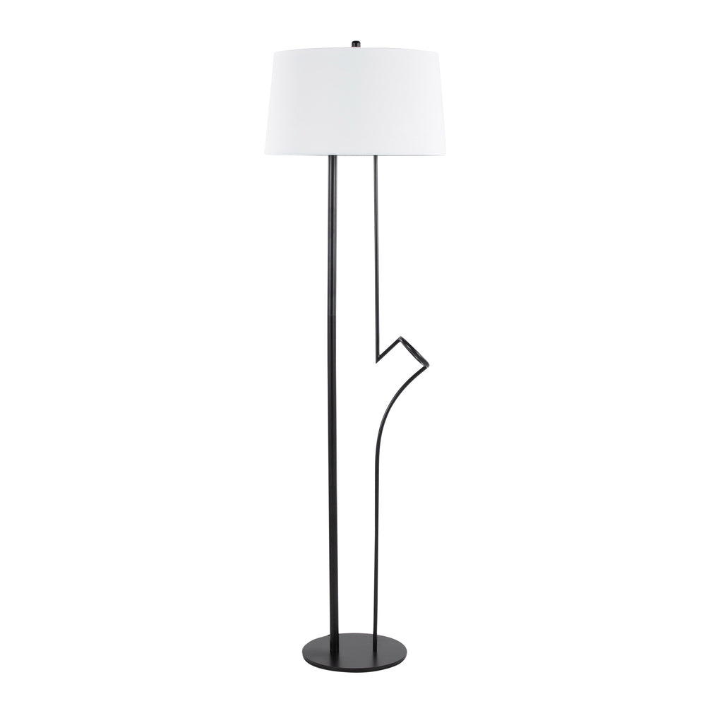 English Elm Shadow Asymmetrical Floor Lamp Black Steel Base with White Linen Shade by LumiSource — Modern Accent Lighting, UL Listed B202S01391