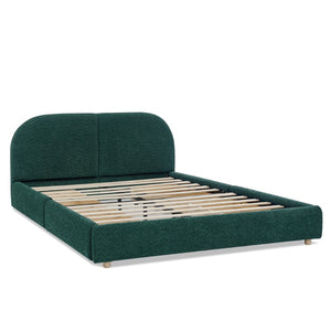 English Elm Queen Platform Bed Curved Headboard Circle Yarn Fabric with Four Wheeled Storage Drawers Green W487S00478