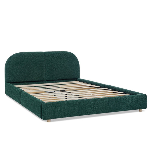English Elm Queen Platform Bed Curved Headboard Circle Yarn Fabric with Four Wheeled Storage Drawers Green W487S00478