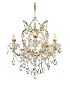 English Elm 22"In Bella Petite Gold Crystal 5-LED Chandelier with Royal Gold Chain, UL Hard-Wired, Warm 2700K Light B072P222425