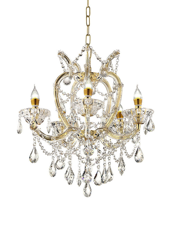 English Elm 22"In Bella Petite Gold Crystal 5-LED Chandelier with Royal Gold Chain, UL Hard-Wired, Warm 2700K Light B072P222425