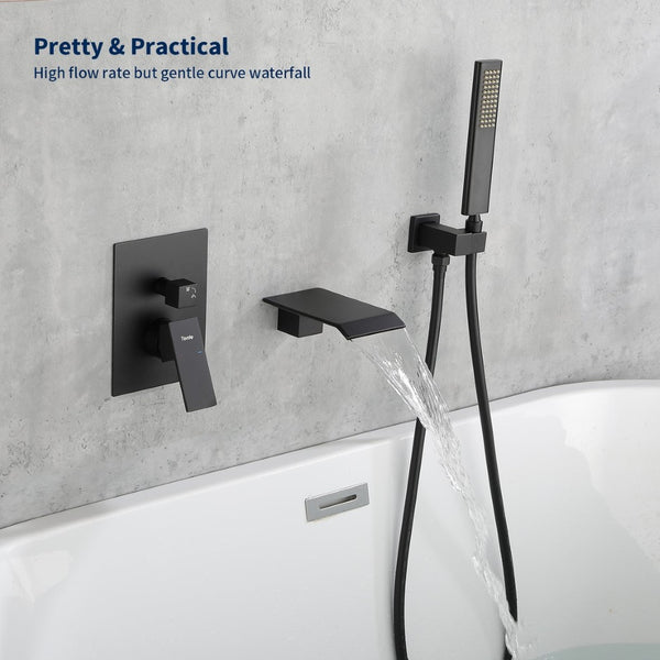 English Elm Male Npt Wall Mount Waterfall Tub Faucet Solid Brass Matte Black Bathtub Shower Kit T3177P277452