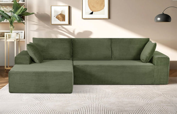 English Elm Cozyform Convertible Sectional Sofa In Dark Green Corduroy, No Assembly, Versatile Comfort & Style B2735P359709