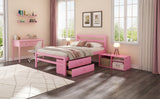 English Elm Full Size Wood Platform Bed With Removable Storage Shelves, Built-In Two Storage Drawers For Added Convenience, Pink