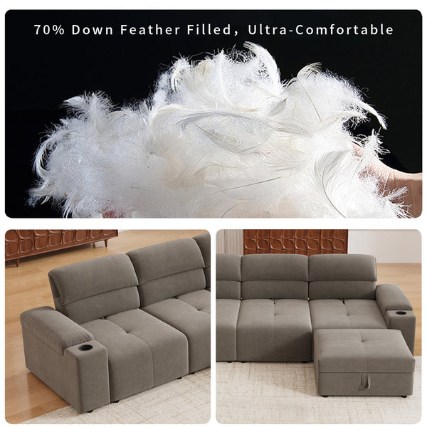 English Elm Modern Modular L-shaped sectional sofa 105-inch cloud deep-seat 4-seat cotton comfort with ottoman and storage Brown W3820S00009