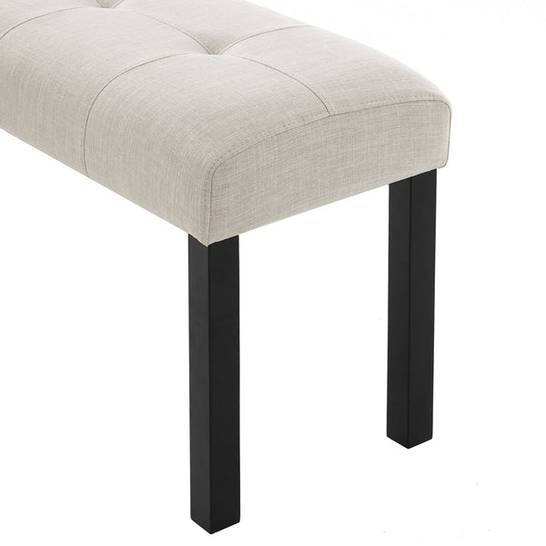 English Elm Modern Tufted Linen Dining Bench with Button-Tufted Seat and Rubber Wood Legs for Entryway Seating Beige N752P317335A