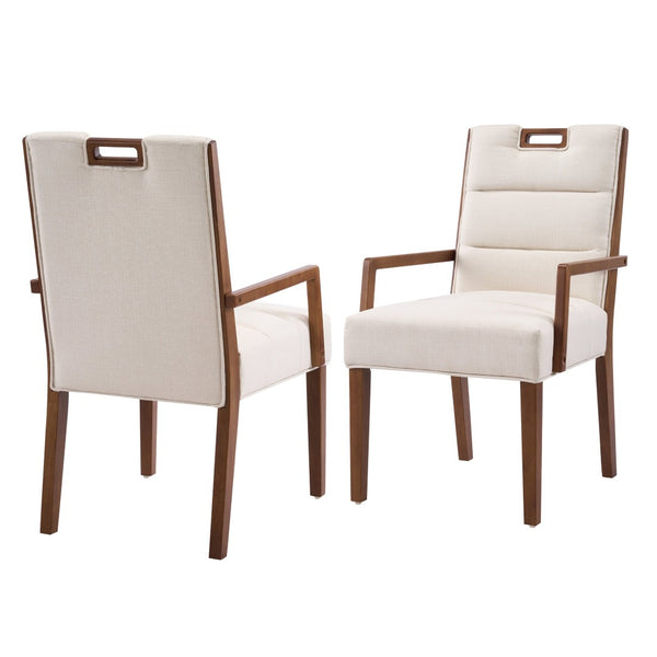 English Elm Upholstered Armchair Dining Chairs Rubberwood Frame Soft Padded Seat Set of 2 Beige,Walnut N768P391161W
