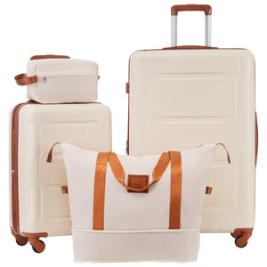 English Elm 2 Piece Abs Hard Shell Spinner Luggage Set with Tsa Lock Expandable Suitcases Khaki+Brown N732P198745K