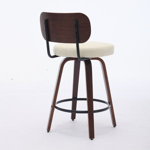 English Elm Swivel Mid Century Counter Stools Set of 2 with 360° Swivel, Walnut Bentwood Back and PU Seat Beige W1143P300154