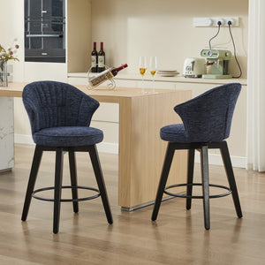 English Elm 008-Wing Upholstered Swivel Counter Stools Set of 2 with Solid Wood Legs, Chenille Comfort & 250lb Capacity Blue W2636P239837