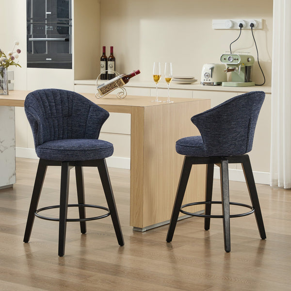 English Elm 008-Wing Upholstered Swivel Counter Stools Set of 2 with Solid Wood Legs, Chenille Comfort & 250lb Capacity Blue W2636P239837