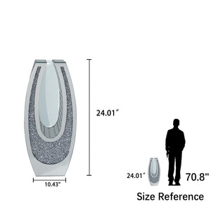 English Elm 24.01"u-shaped Mosaic Mirror Floor Vase Crushed Acrylic Faceted Glass Glam Entryway Accent W3836P379820