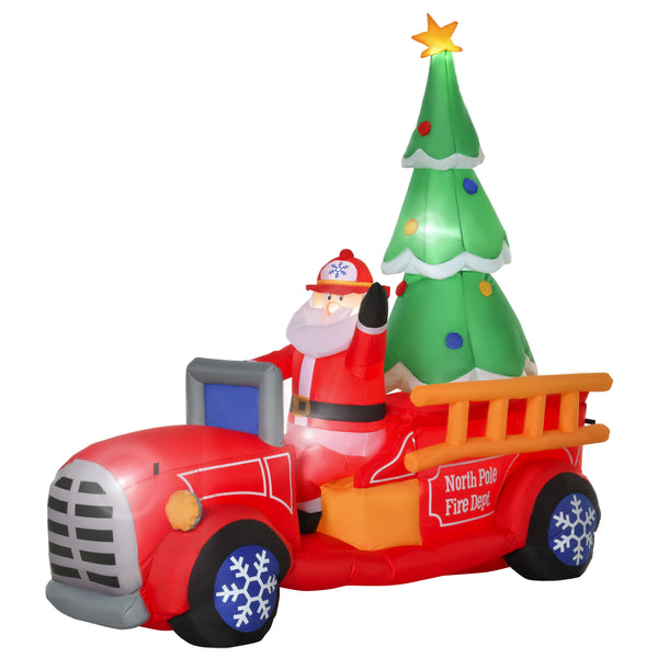 English Elm Homcom 7.5Ft Inflatable Santa In Fire Truck With Led Lights - Festive Outdoor Christmas Decoration! W2225P249948