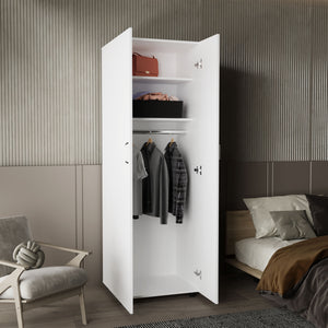 English Elm Aurora White Two-Door Armoire with Rod & Two Interior Shelves, MDF Closet Storage, Easy Assembly B200S00422