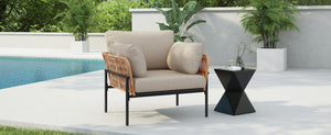 English Elm Christopher Knight Home® - 36" Rope Iron Lounge Chair with Light Wood-Tone Weave and Plush Waterproof Cushions for Outdoor Comfort Beige+Natural N767P237035N