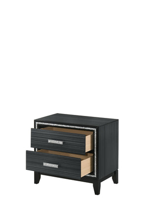 English Elm Haiden Weathered nightstand with silver trim, two dovetail drawers, smooth glides, elegant storage enhancement Black 31 L x 20 W x 26 H B2726P261896