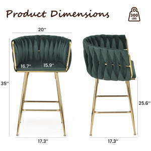English Elm Counter Height Stools Set of 2 Mid-century Metal Legs Ergonomic Kitchen Island Seating Green T3623P430902