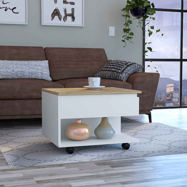 English Elm Luanda Lift Top Coffee Table with Casters & Lock, Multicolor Engineered Wood, Hidden Storage, Open Shelf B200P188809