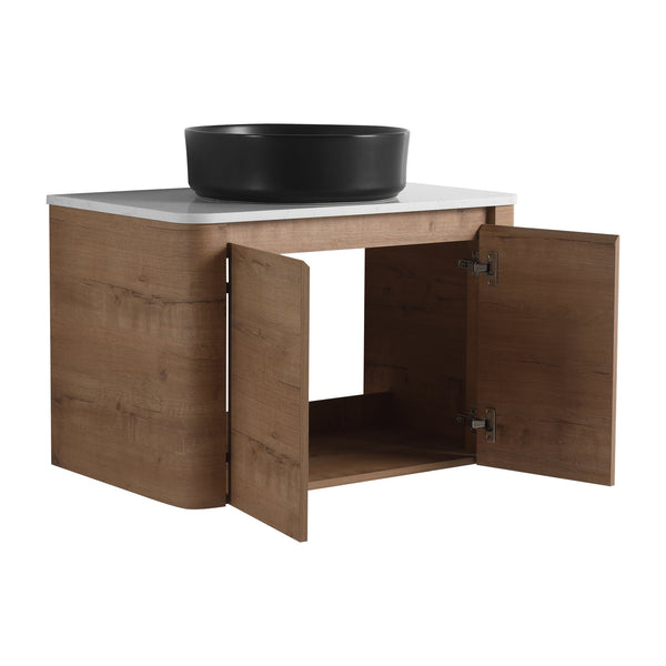 English Elm 30'' Wall-Mounted Bathroom Vanity With Ceramic Art Sink & Soft-Close Doors For Modern Style W999S00388