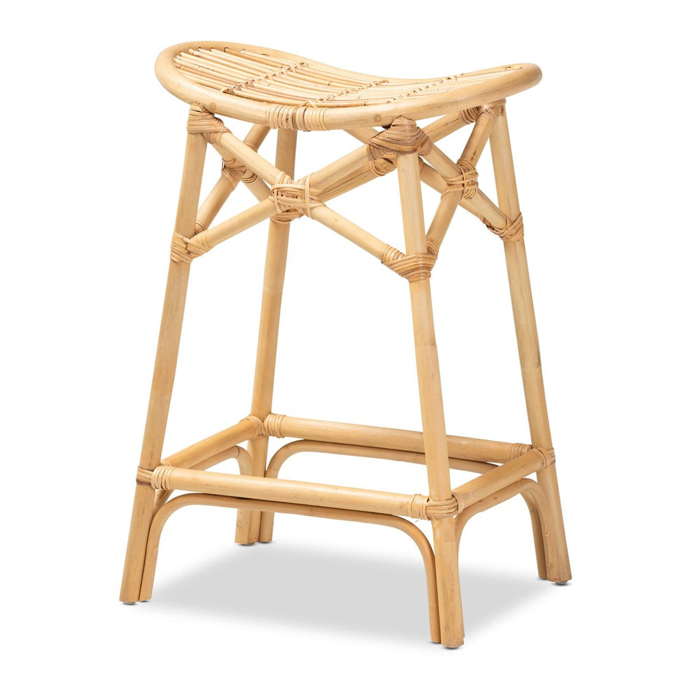 English Elm Modern Rattan Counter Stool Sculptural Bent Seat Bohemian Kitchen Island Seating B2750P470062