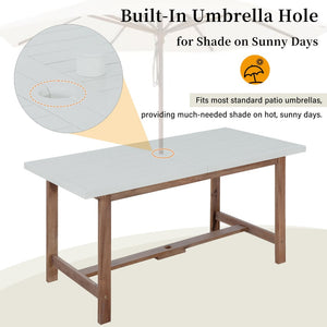 English Elm U_style Solid Acacia Wood Outdoor Dining Set Seats Four with Umbrella Hole Patio Light Brown,Light Gray WY000477AAD
