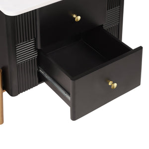 English Elm Christopher Knight Home® - Modern Fluted Nightstand with Two Drawers and Gold Legs, Sleek Textured Bedside Table for Stylish Storage and Easy Cleaning Black 23 L x 18 W x 18 H N761P285710B