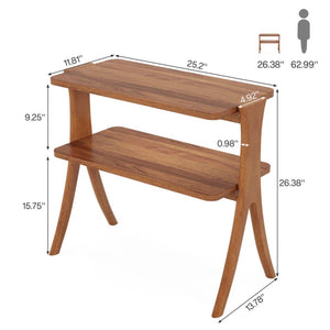 English Elm 2-tier Walnut Wood Grain End Table with Herringbone Legs for Entryway or Living Room T3971P448039
