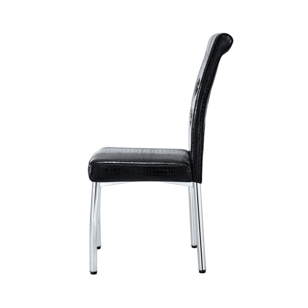 English Elm Set of 4 Glam Faux Leather Dining Chairs with Crystal Buckle and Gold Tone Legs Black W3226P311057