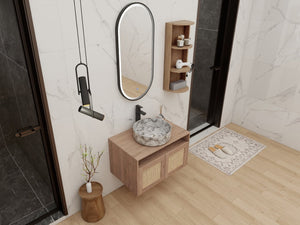 English Elm 30" Floating Bathroom Vanity Oak Finish Ceramic Vessel Sink Soft Close Plywood Cabinet W999S00503