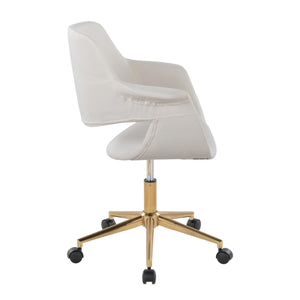 English Elm Vintage Mid-Century Office Chair by LumiSource — Gold Metal Base, Velvet Upholstery, Swivel Comfort Cream B202P223928