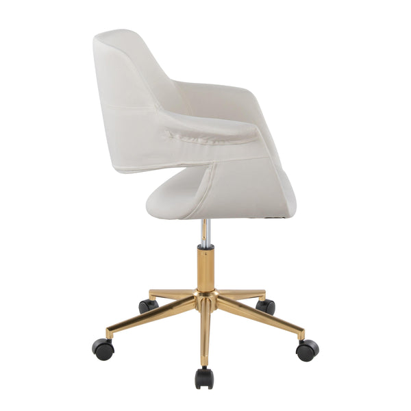 English Elm Vintage Mid-Century Office Chair by LumiSource — Gold Metal Base, Velvet Upholstery, Swivel Comfort Cream B202P223928